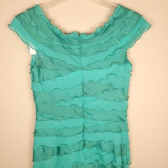 Tadashi Shoji NEW Seafoam Ruffle Cocktail Dress Short Sleeve Green Size 8 - Picture 7 of 12